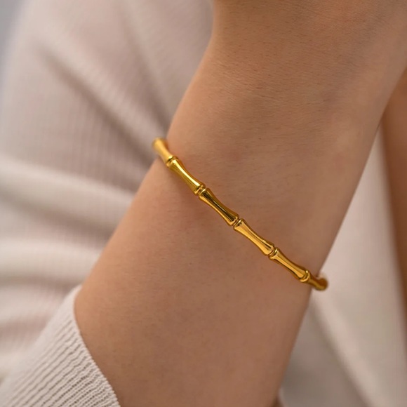 Bamboo Bangle 18K Gold Plated Bracelet - Picture 2 of 9